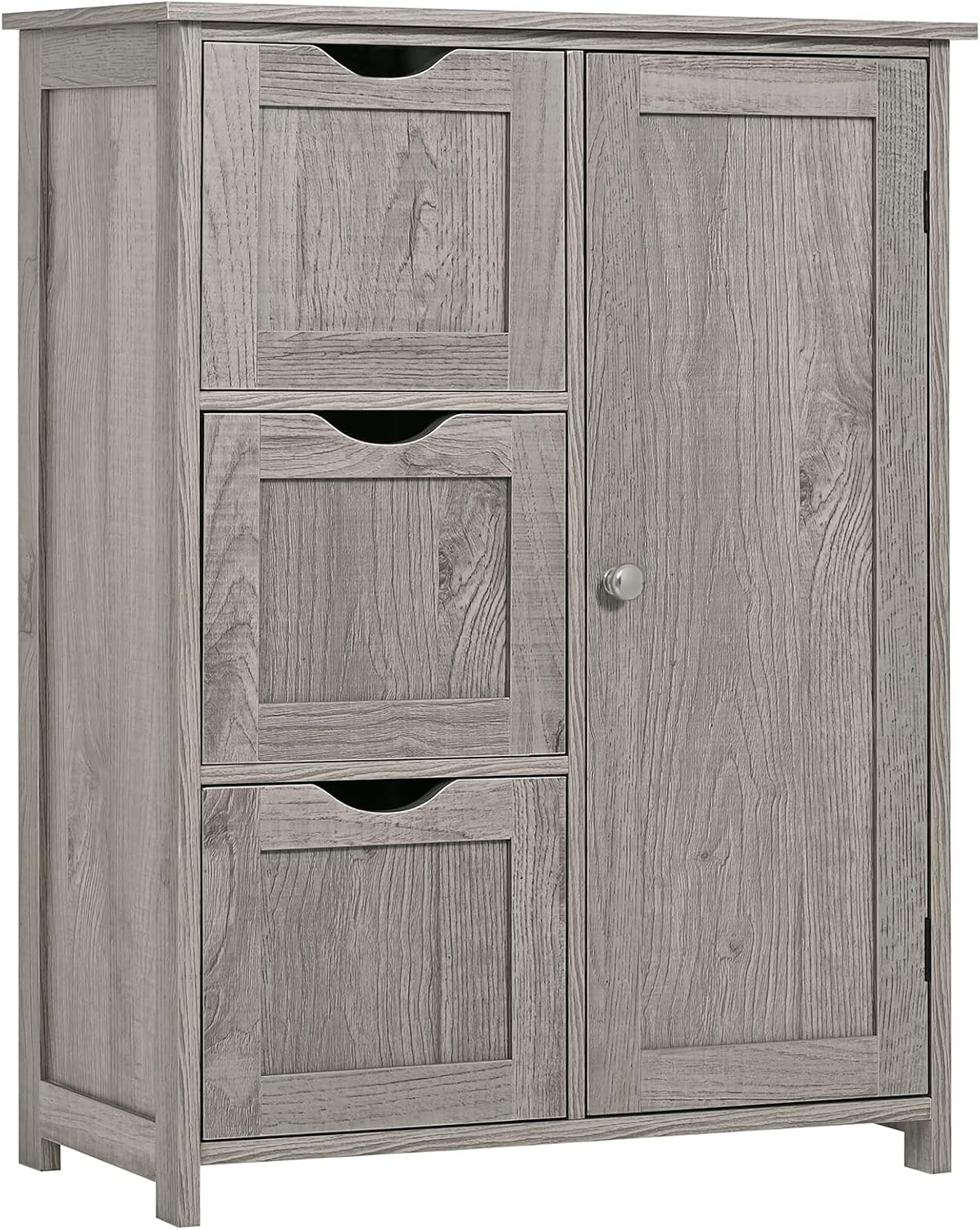 Iwell Floor Storage Cabinet with 1 Door & 3 Large Drawers, Wooden Storage Cabinet with Adjustable Shelf for Living Room, Office, Gray