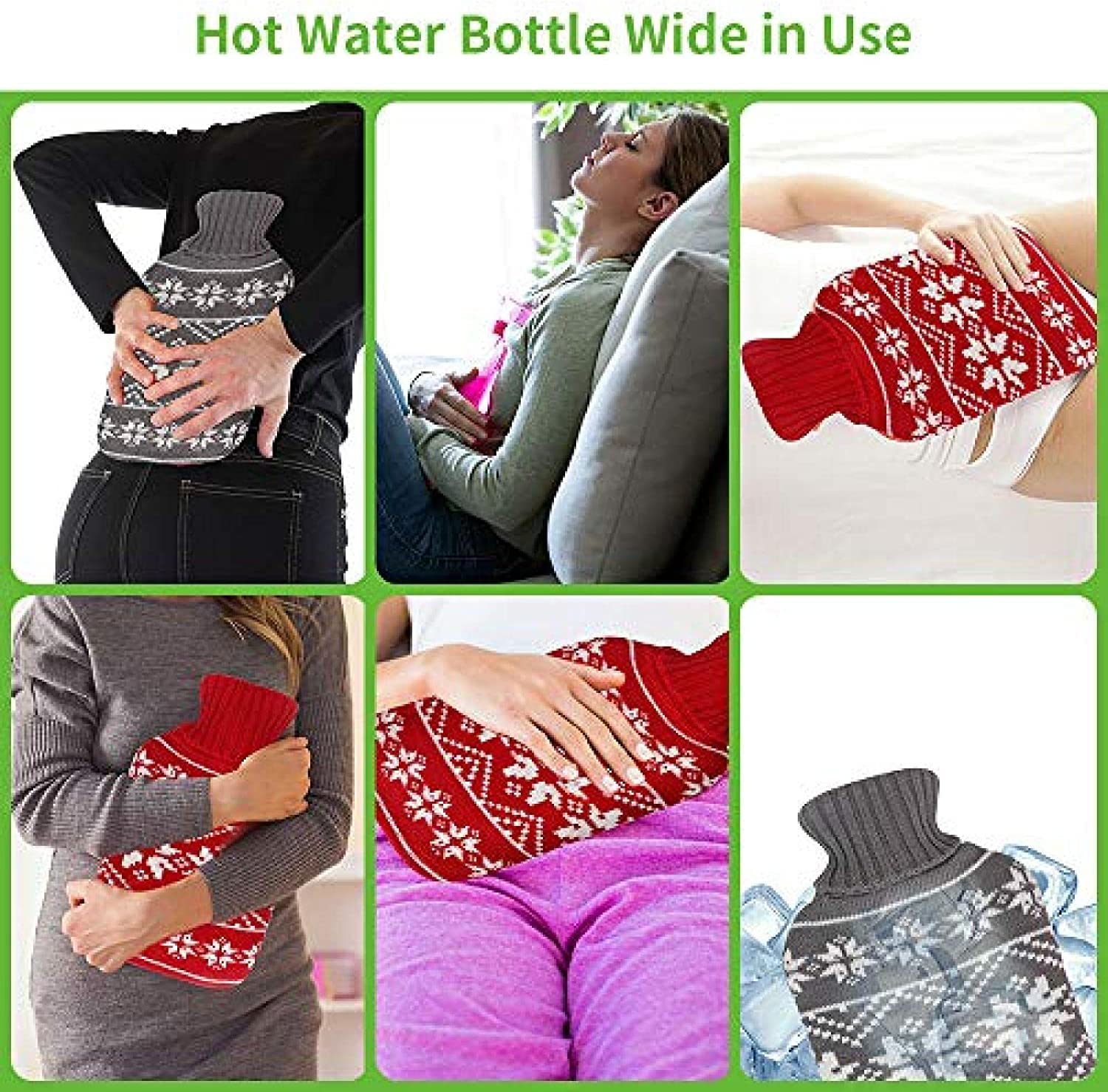 Bolsa De Agua Caliente Suave Paquete De 2 Botellas Agua Caliente Goma Con Tapa, Juego Calentador Bolsa Duradera 1,8 L, Calor Y Recongelable Para Aliviar El Dolor Botella Agua Caliente Adultos