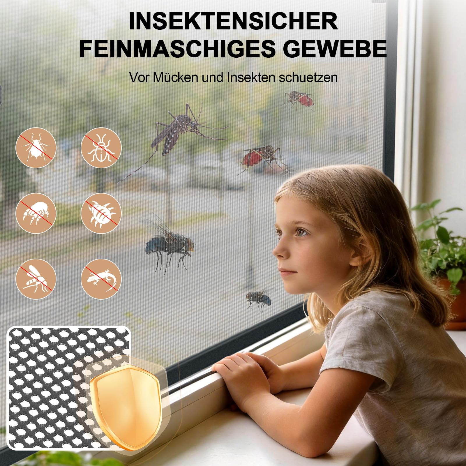 Huracan Fliegengitter Fenster mit Rahmen 120x140 cm, Insektenschutz Fenster ohne Bohren, Mückenschutz Individuell kürzbar, Fliegenschutzgitter mit Fiberglasgewebe, Aluminium Fliegennetz, Anthrazit