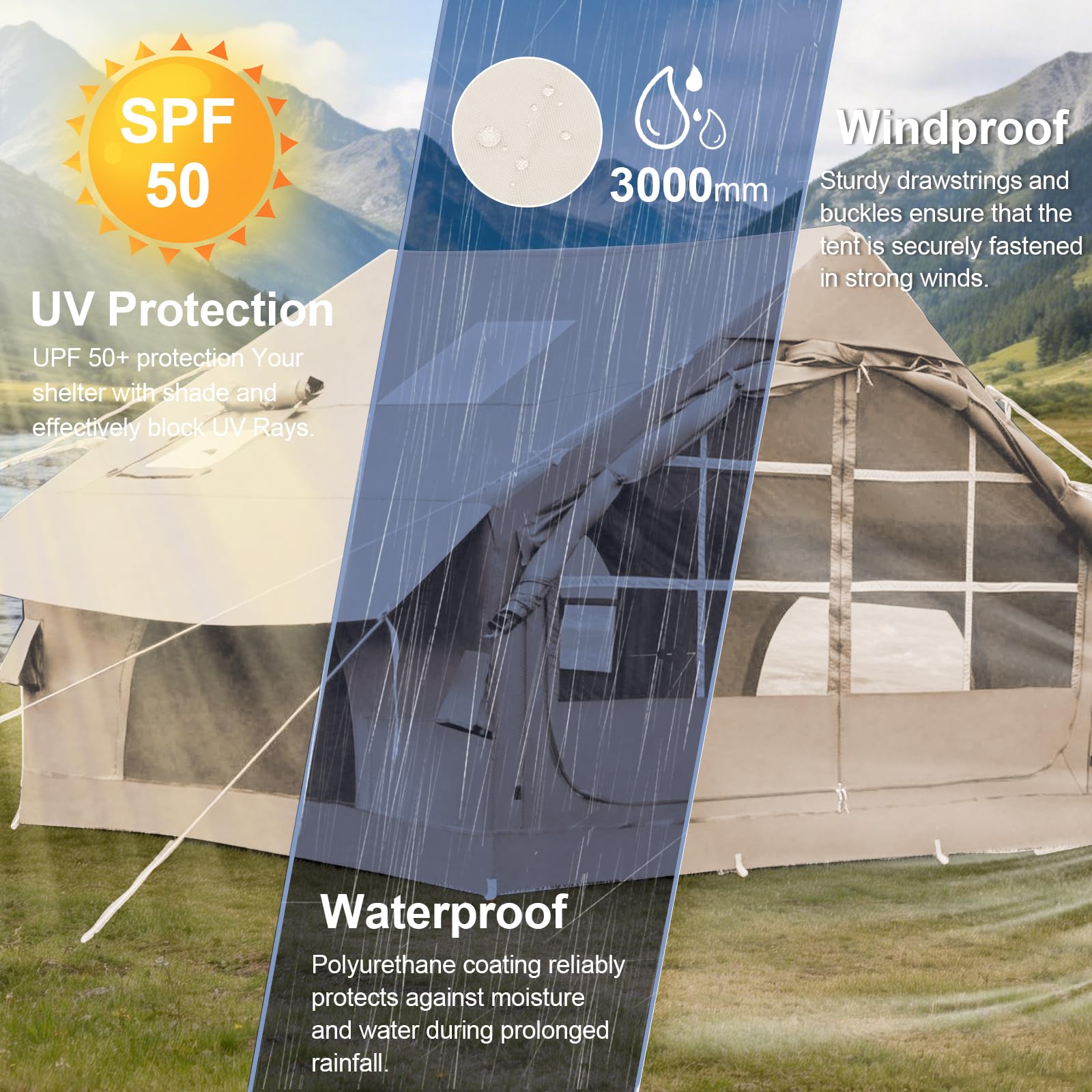 DanCoom Tente gonflable pour 2/4/6/8 personnes - Tente pour le camping - Tente de maison à grande air - Tente de camping - Tente de glamping - Grande abside.