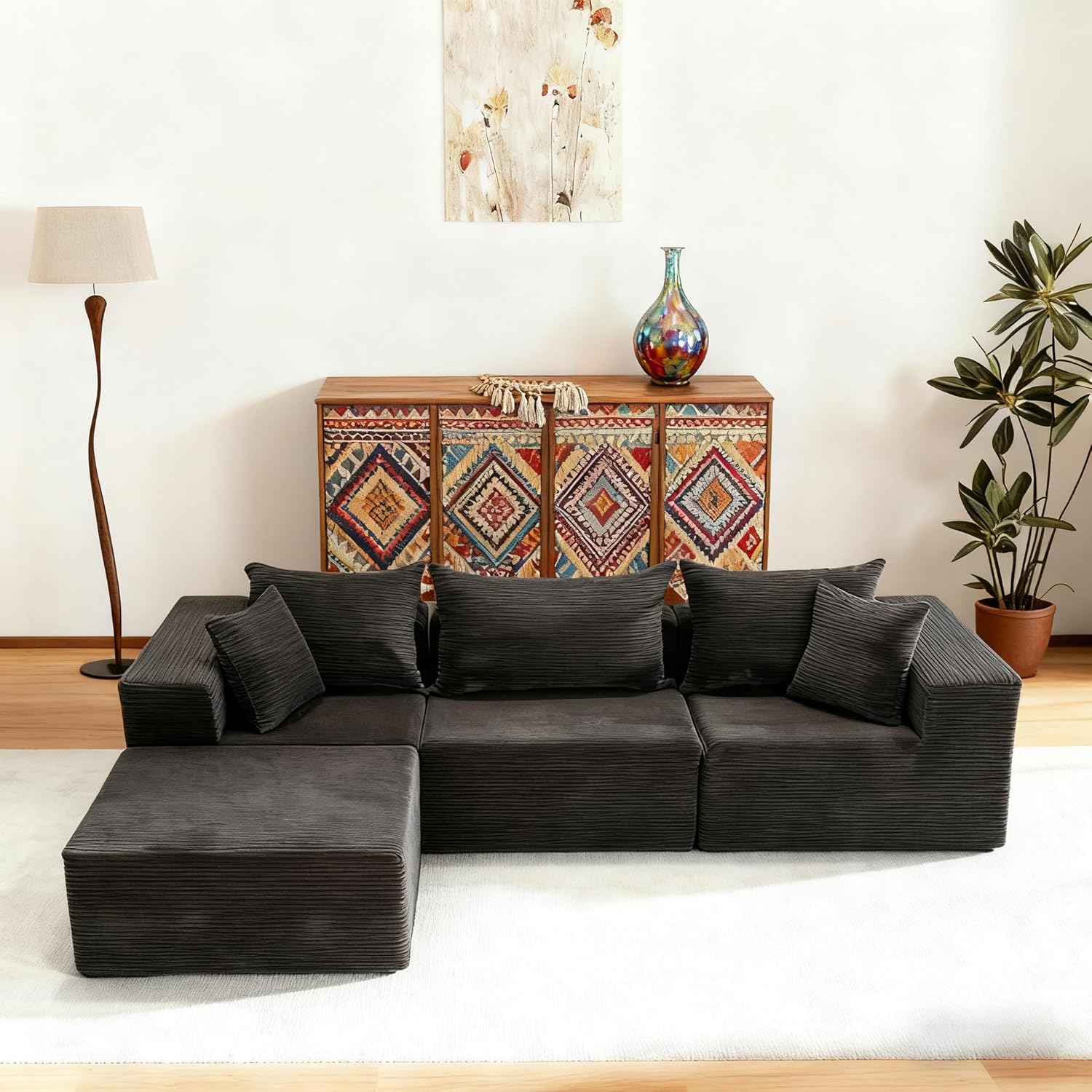 Modular Cloud Sofa Set. Modern Sofa with Deep Seat. Memory Foam Floor Sofa. no Assembly Required, Removable and Washable (Black)