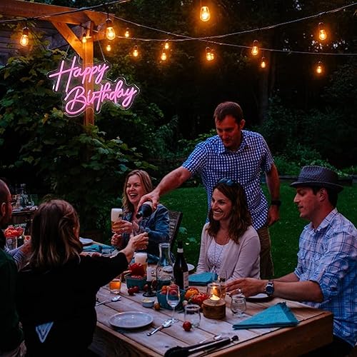 Miniatura 26 de 28 x 6 pulgadas, letrero de neón de feliz cumpleaños, luces de pared para cerveza, bar, club, dormitorio, hotel, pub, cafetería, boda, fiesta