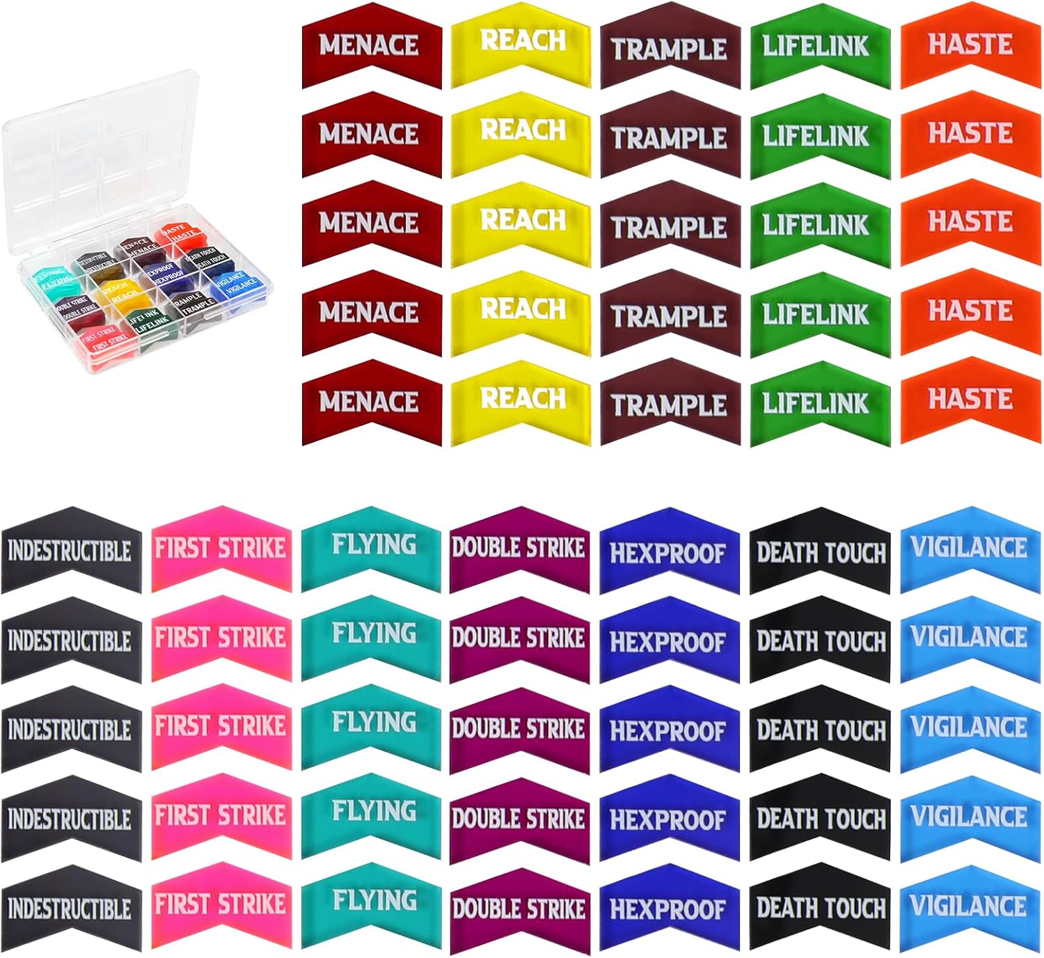 60Pcs MTG Abilities Keyword Tokens with Box, Color Coded MTG Creature Stats Buff Tokens for Magic The gatering, Compatible with TCG, CCG Magic Card Games Accessories