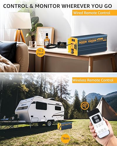 Miniatura 82 de Inversor de corriente de 1500 W/3000 W (pico), onda sinusoidal pura CC de 12 V a 110 V 120 V, convertidor de CA, 3 salidas de CA, inversores