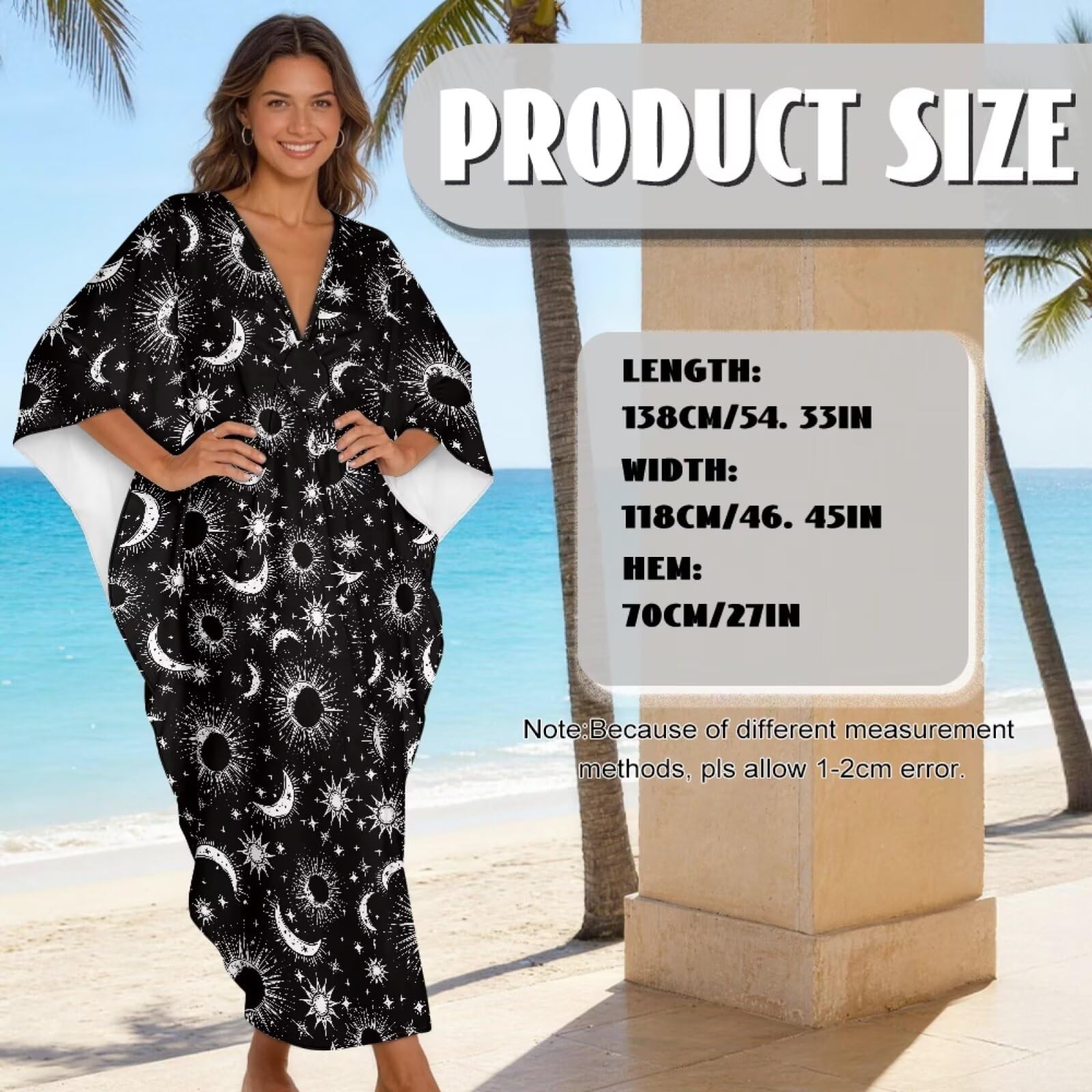 Poceacles Traje de baño de verano para mujer, talla grande, vestido caftán, para descansar, playa, mangas de murciélago, trajes casuales