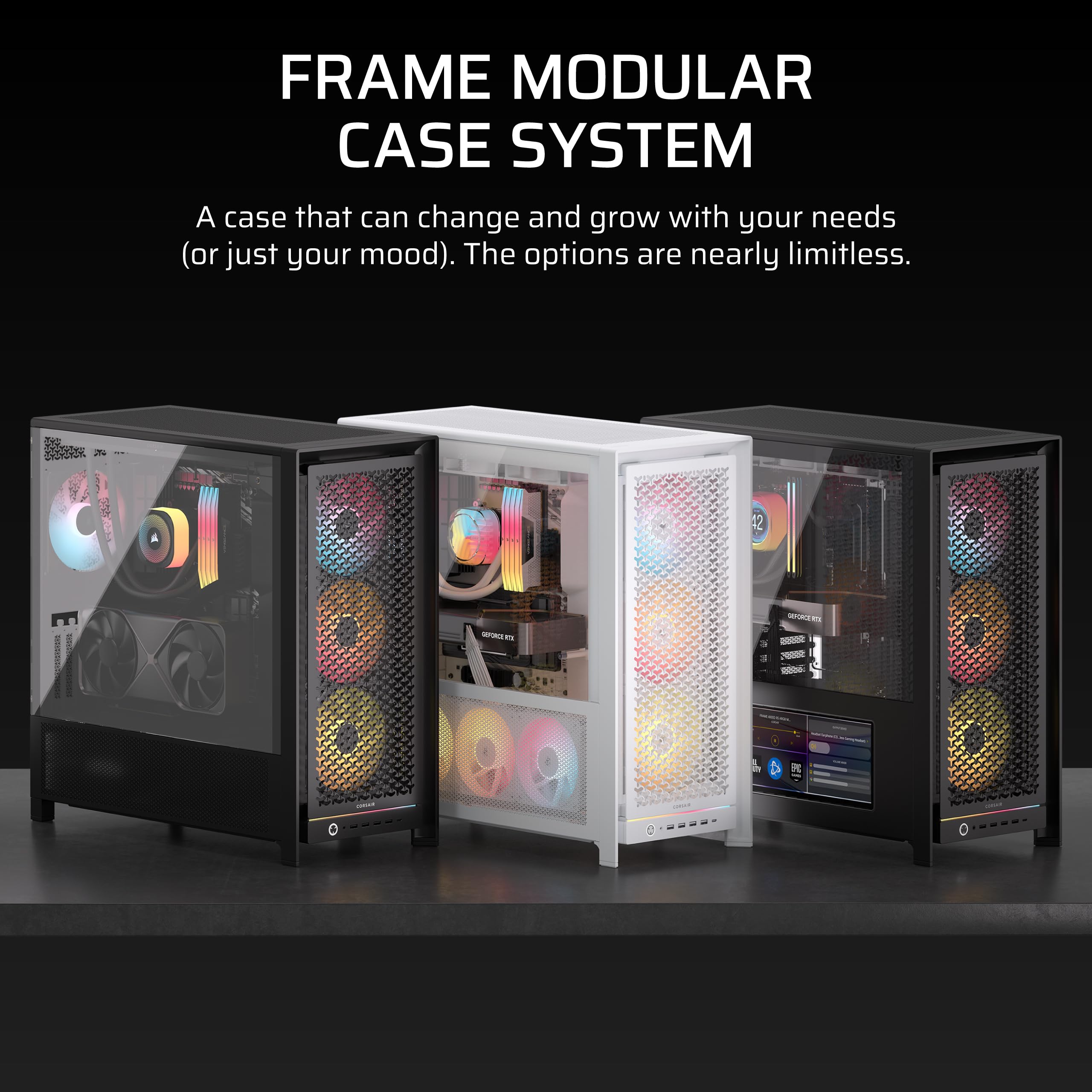 CORSAIR FRAME 5000D RS Modulare Flusso d'aria Elevato Mid-Tower PC Case – 4x Ventole RS Preinstallate, Sistema di Montaggio Delle Ventole InfiniRail, Scheda Madre a Connettore Inverso – Nero