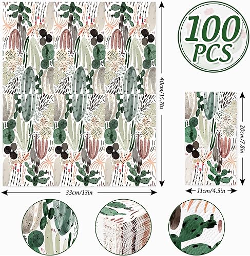 Miniatura 2 de AnyDesign - Paquete de 100 servilletas de papel desechables de cactus para invitados de verano, servilletas de papel desechables de acuarela para