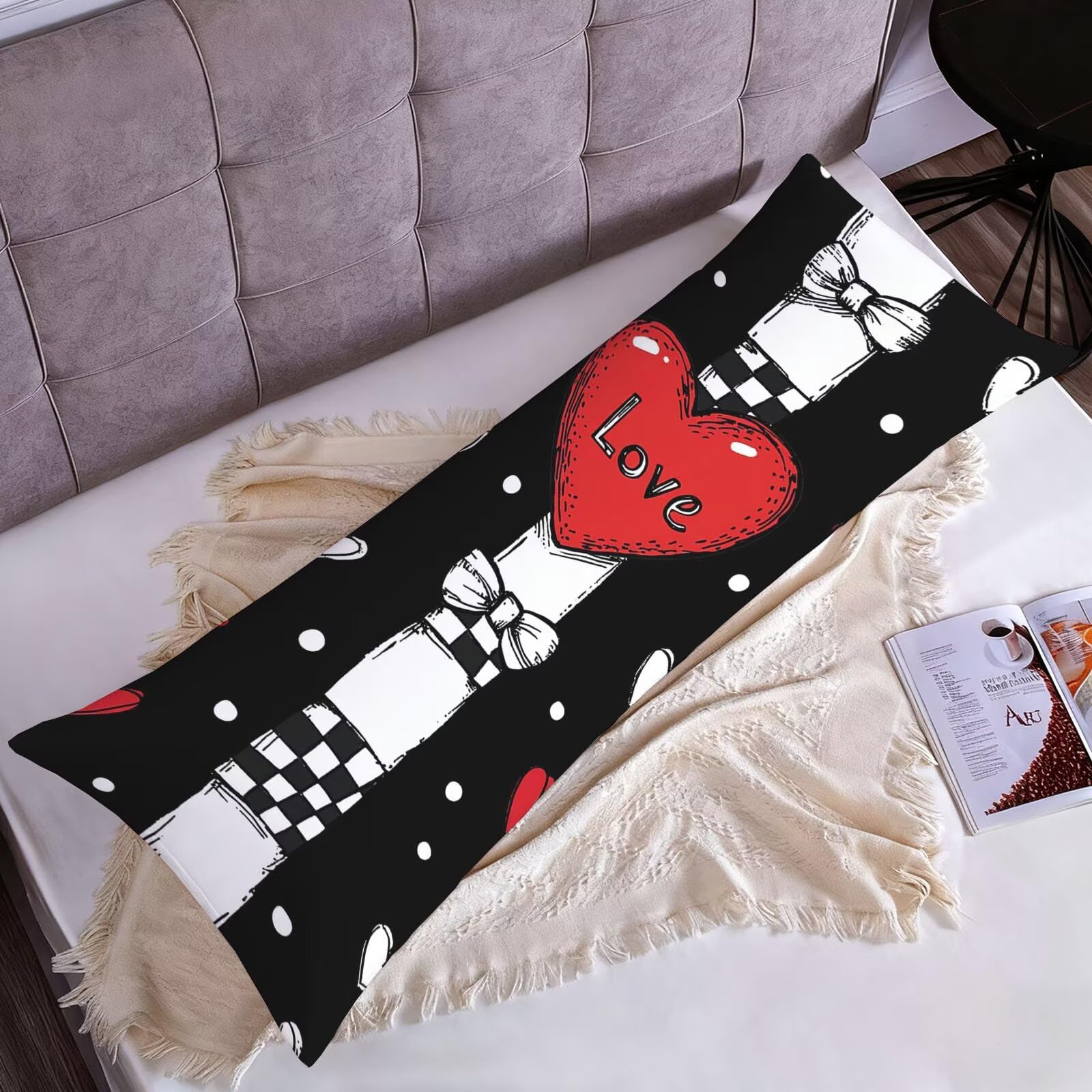 Poszewki na poduszki do łóżka 60 x 180 cm poszewki na poduszki czarne poszewki na poduszki łóżko czerwony aksamit poszewki na poduszki na sofę, miękki nadruk dwustronna poszewka na poduszkę z