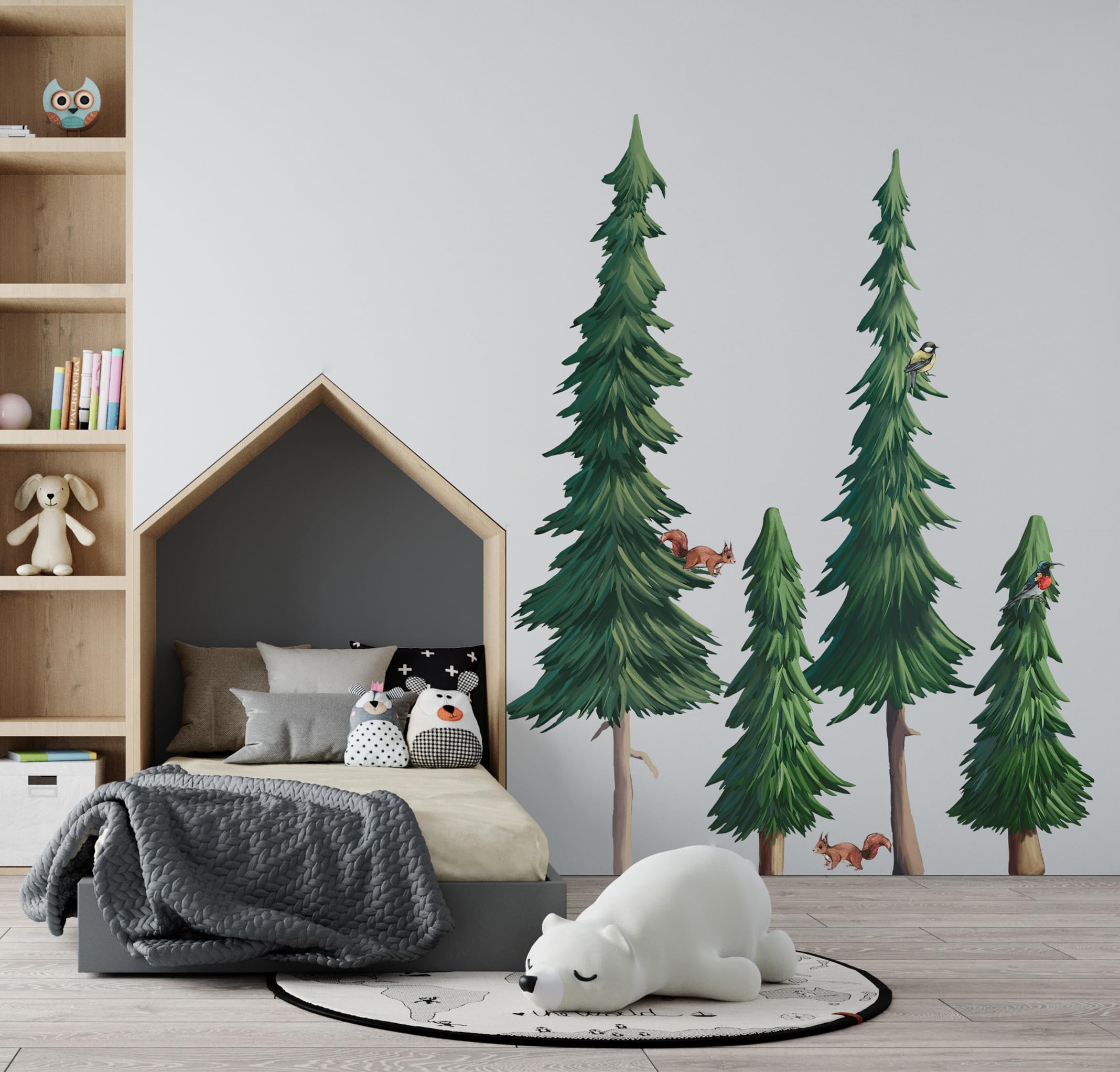 Große Bäume Wandtattoo Wald Wandaufkleber Tiere XXL Wandtattoo Laubbäume Aufkleber fürs Kinderzimmer