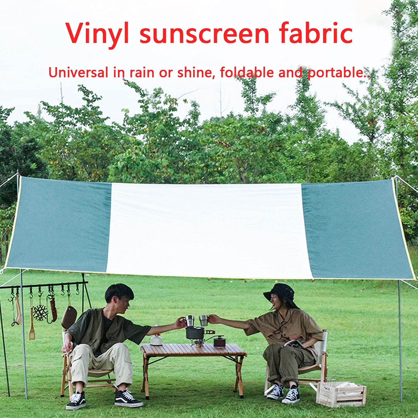 Flintronic Bâche Anti-Pluie 3x3m - Tarp Camping Résistant Vent Pluie Neige - Abri Randonnée Portable Avec Piquets Et Cordes - Idéal Hamac & Pique-Nique