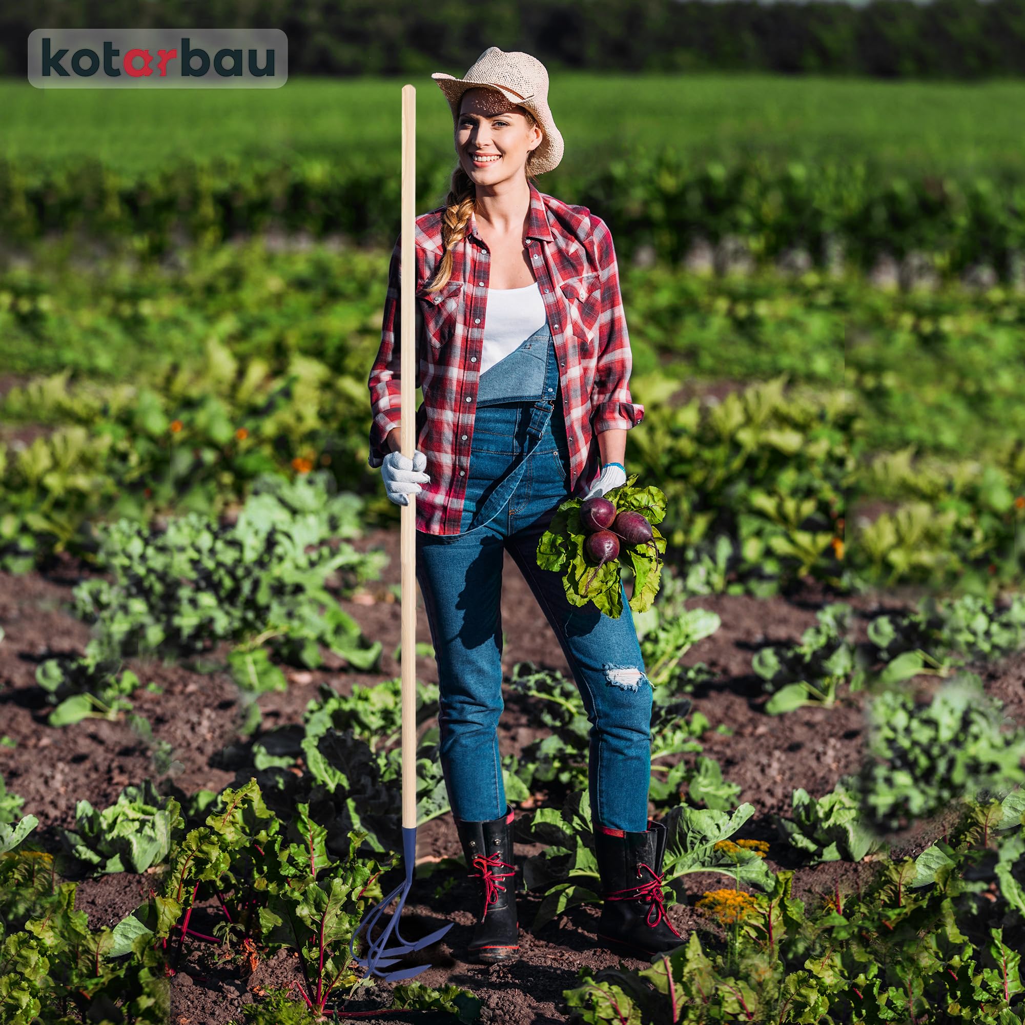 KOTARBAU® Cultivador para jardín 175 cm, Aireador manual 5 dientes curvos, Mango de madera, Herramienta de jardinería para mullir y airear la tierra, Garra de jardín para aflojar la tierra, Extirpador
