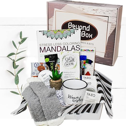 GET WELL SOON Gift basket for women CARE PACKAGE variety box w/snacks After Surgery or Injury Speedy Recovery, feel better soon gift, cancer, hospital w/Self Care Stress Relief Gift, Encouragement