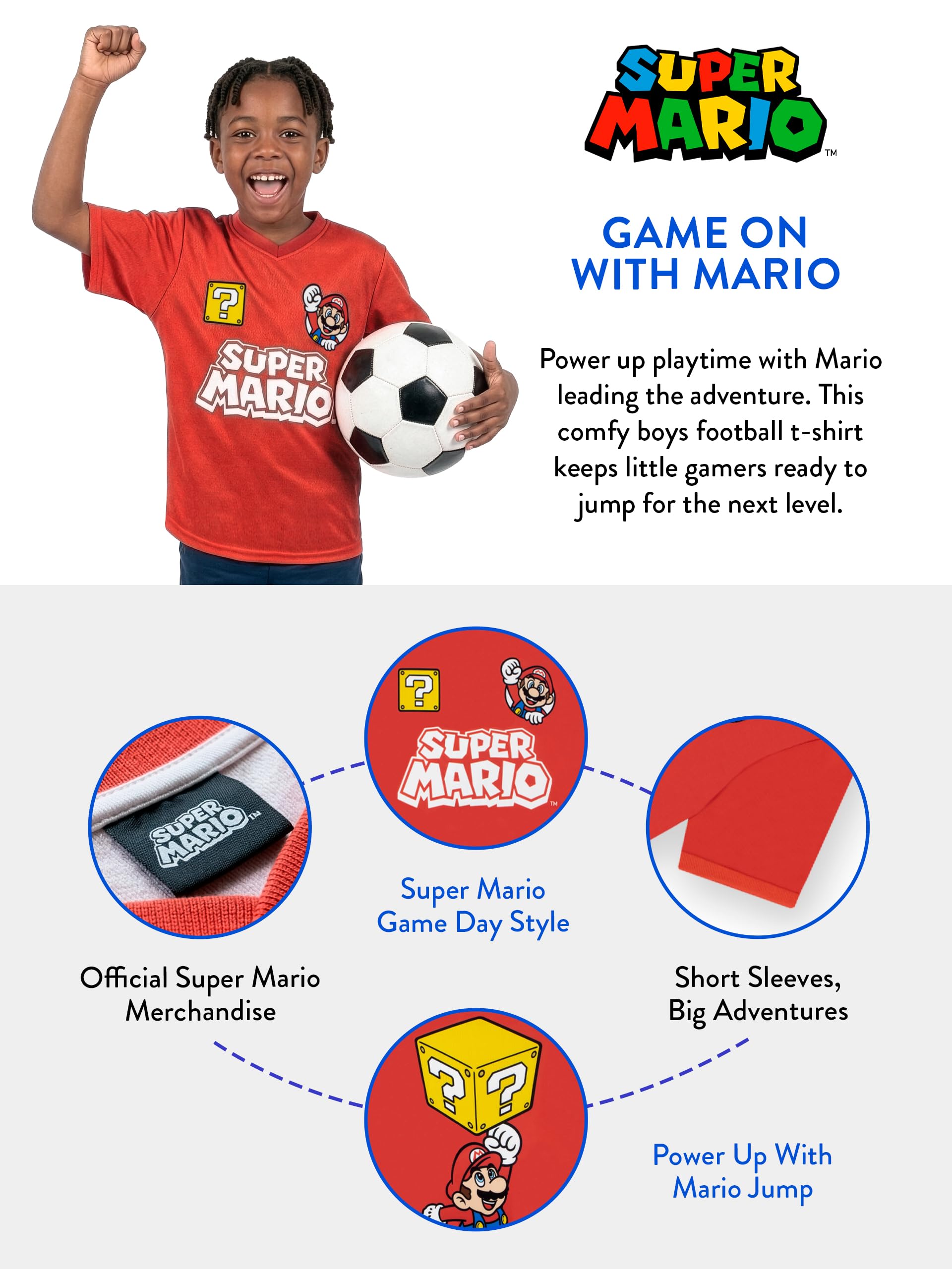 Super Mario Camiseta Futbol para Niños, De Gran Tamaño Camisetas De Futbol Infantil con Motivo De Mario, Camisetas Niño