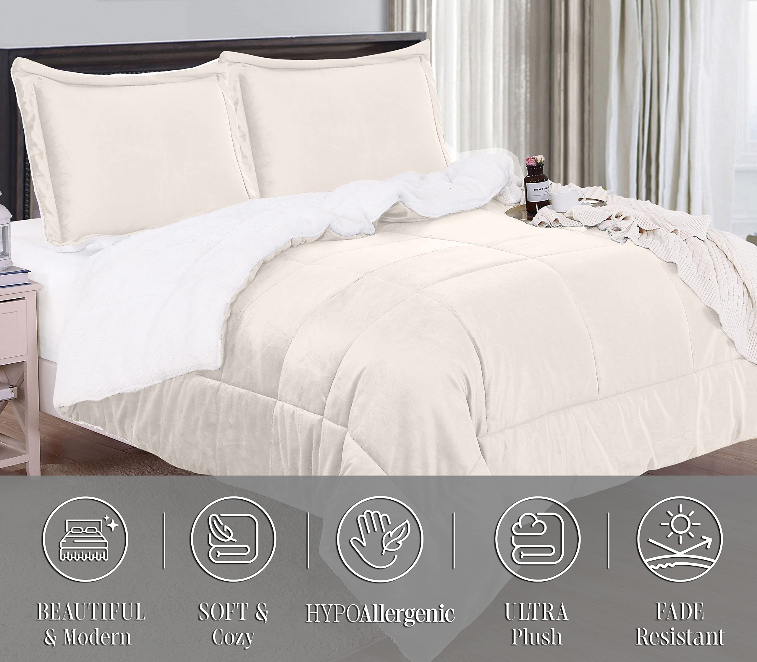 Elegant Comfort Super Soft Sherpa Comforter 3Piece Set Premium Quality