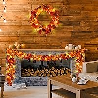 Vista 5 de Fovths Paquete de 4 guirnaldas de hojas de arce de otoño con luz LED de 5.7 pies, guirnalda de arce artificial de otoño con gancho para colgar