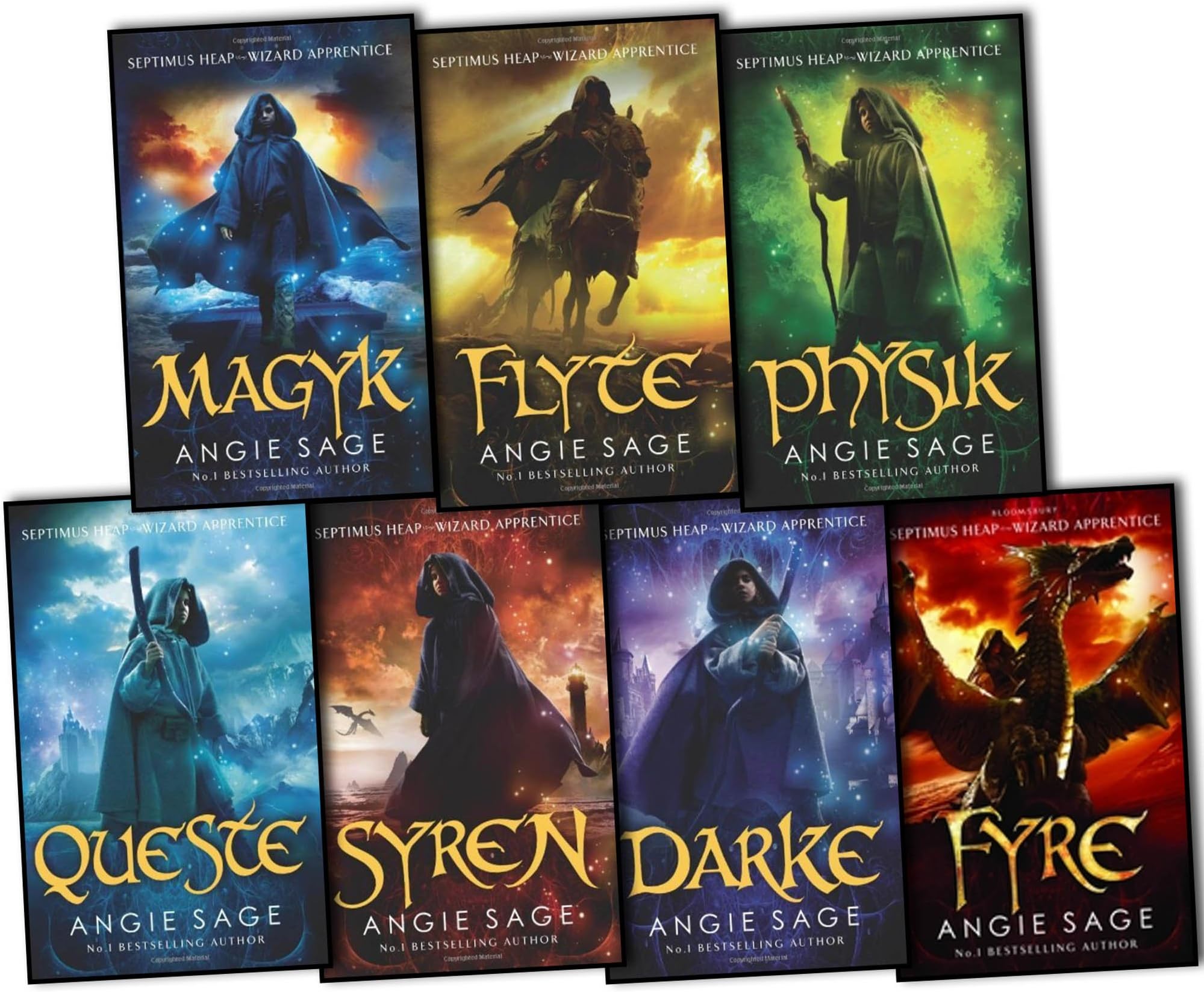 Angie Sage Septimus Heap 7 Books Collection Set RRP: ยฃ54.93 (Darke, Syren, Queste, Physik, Flyte, Magyk, Fyre)
