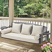 YALISSEY 3-Seat Porch Swing Bench with Cup Holders, 3.5" Thick Cushions & Chains - 800 lbs Capacity for Patio Deck Garden, Beige