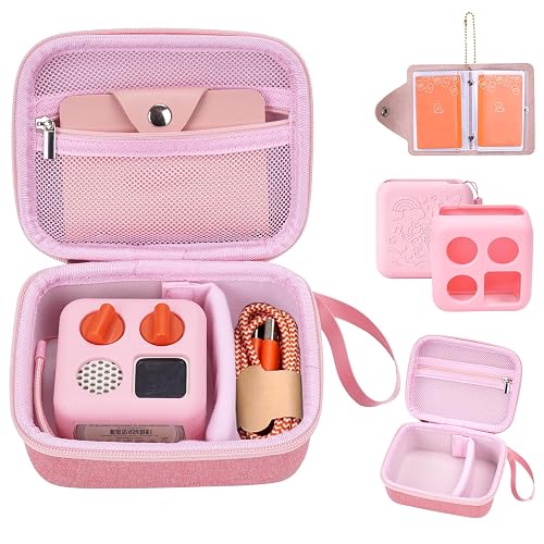 MGZNMTY Travel Storage Case and Thicken Silicone Cover Compatible with Yoto Mini Player - Kids Audio & Music Player and Card Holder for Yoto Card Hold Up to 10 Cards (Pink)