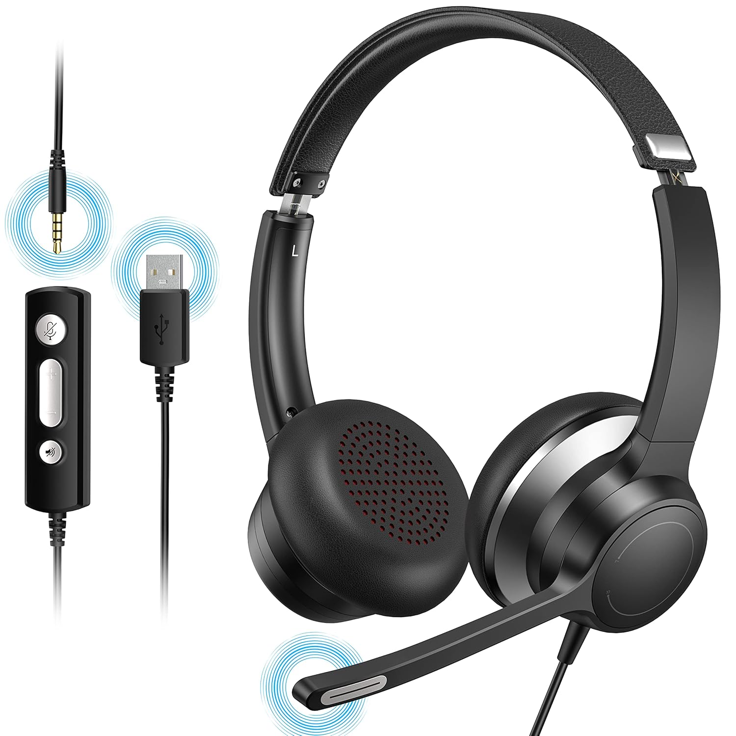 USB Headsets with Microphone for PC, Stereo Computer Headset with Mic