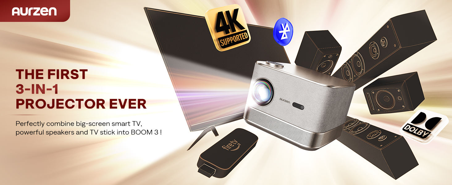 Amazon.com: 3-in-1 Outdoor Projector 4K Supported, AURZEN BOOM 3