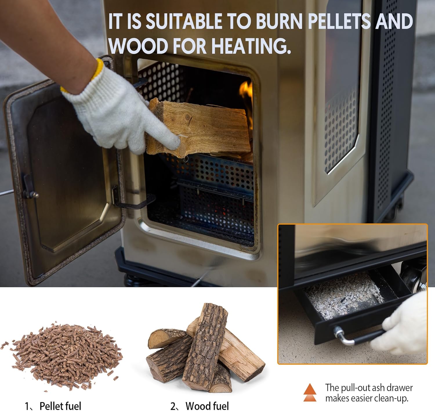 110,000 BTU Pellet Patio Heater for Outdoor Use with Glass Window and Pellet Hopper Ideal for Backyard Balcony 6-8 people