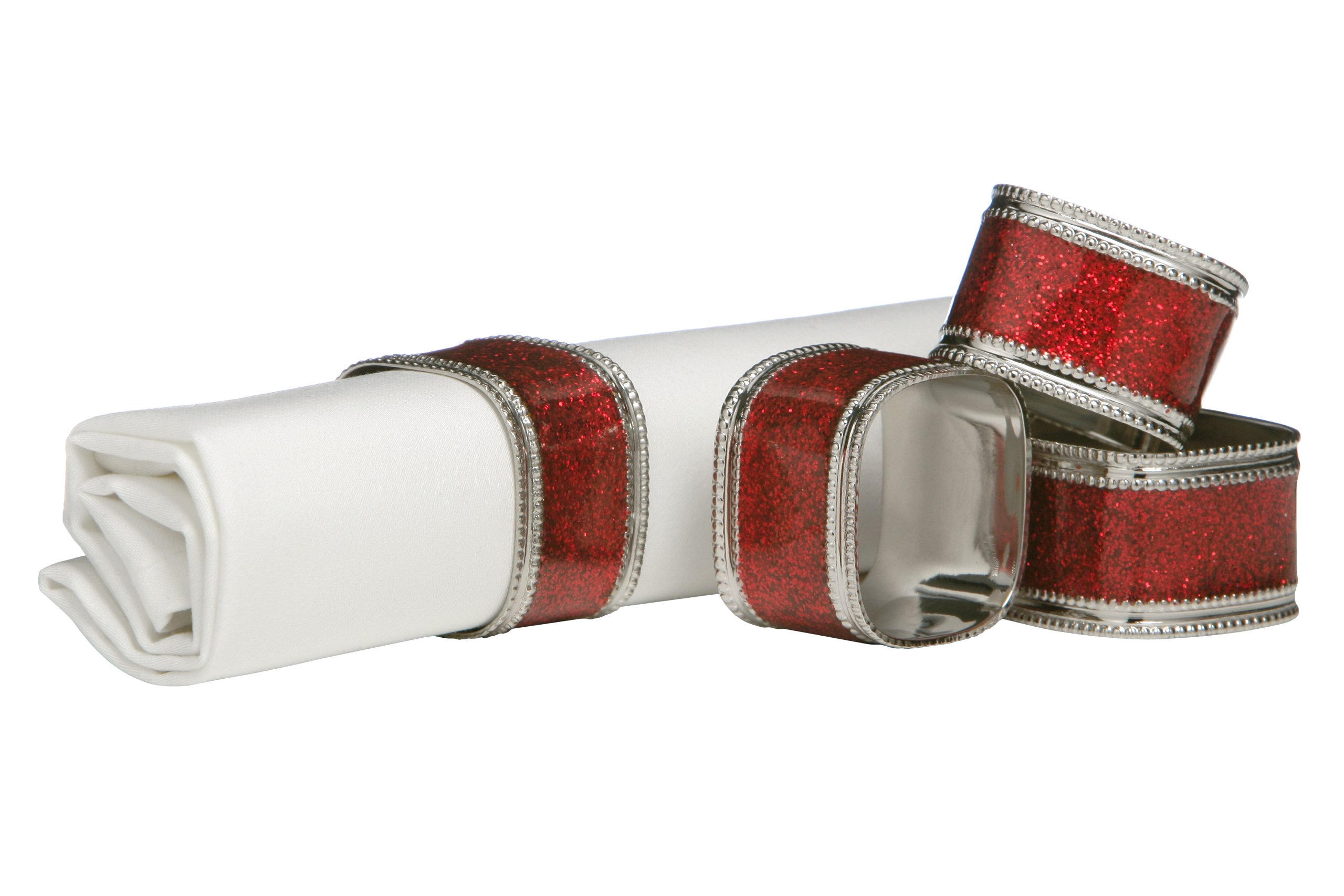 Orsina Versatile Set Of Four Red Glitter Napkin RingElegant Ring For TableDurable Napkin Ring For Guests from B&Q