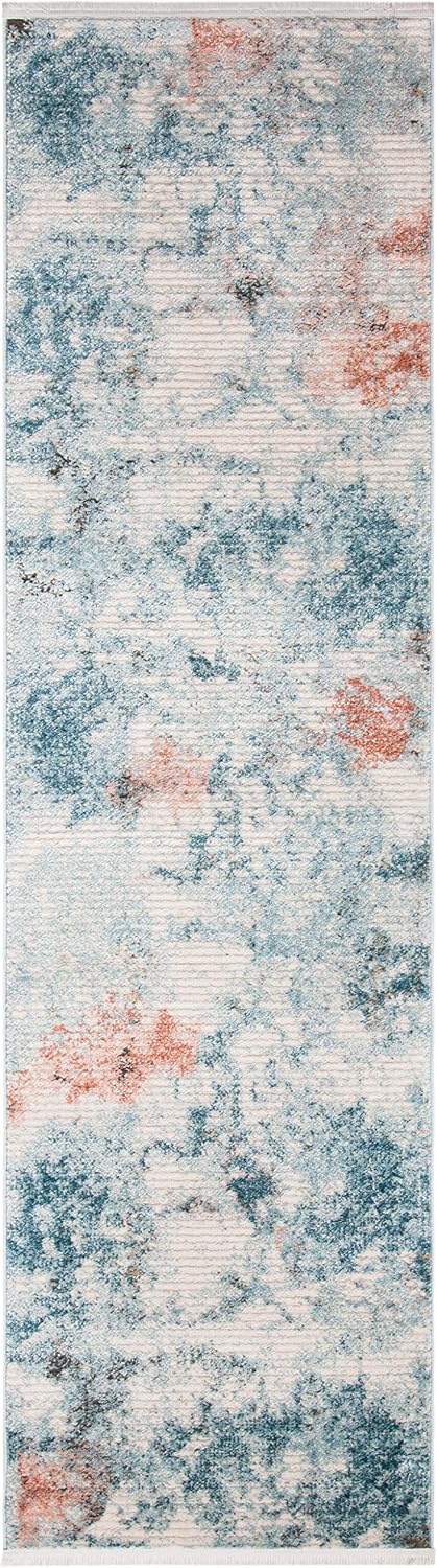 SAFAVIEH Shivan Collection 2'2" x 8' Blue/Ivory SHV743M Modern Abstract Non-Shedding Living Room Entryway Foyer Hallway Bedroom Runner Rug