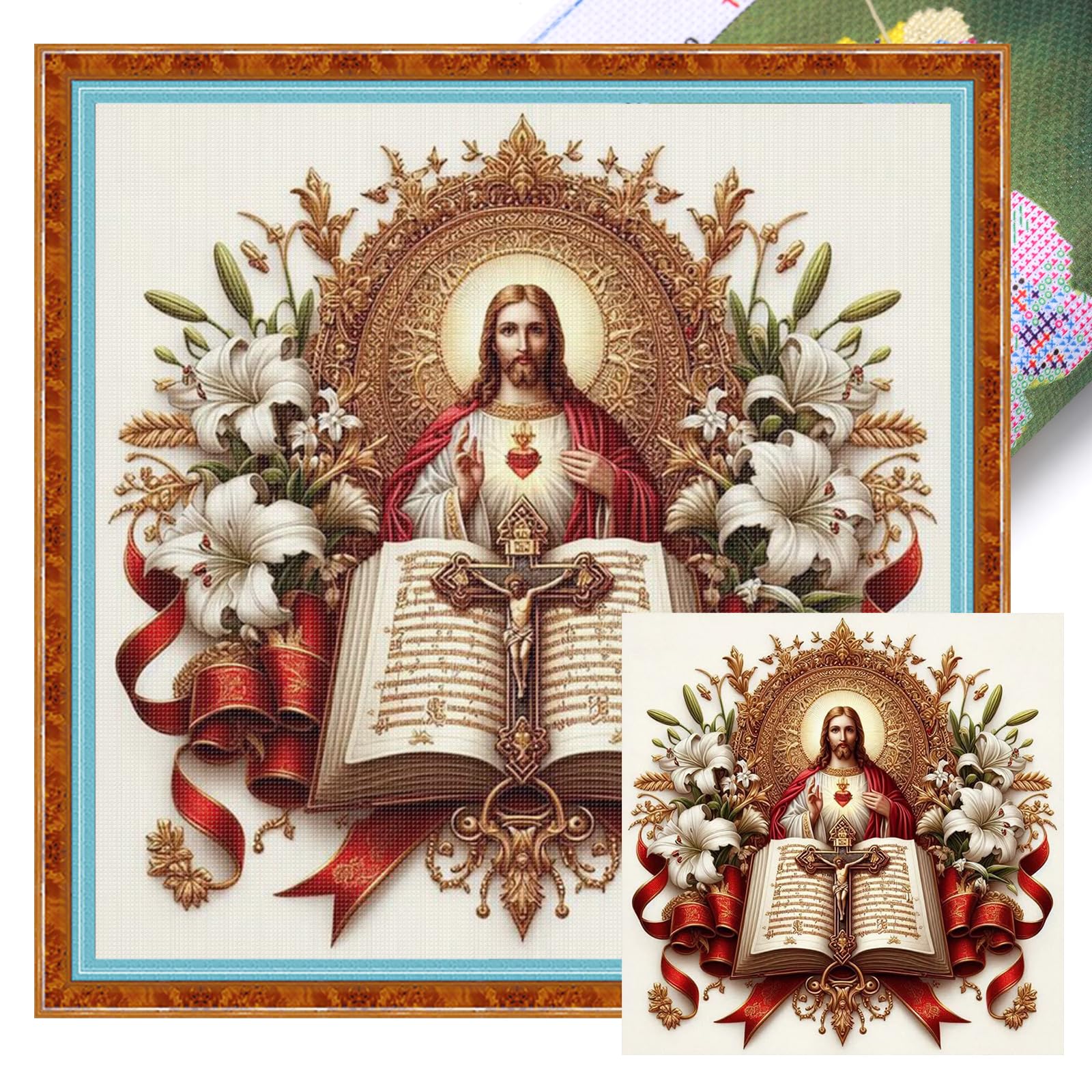 Poetrydraw 11Ctacc-11707__C__45x45 Jesus And The Bible 11Ct Diy Stamped Cross Stitch Kits 45X45cm Adults Home Decor (A) (11Ctacc-11707 C 45X45)
