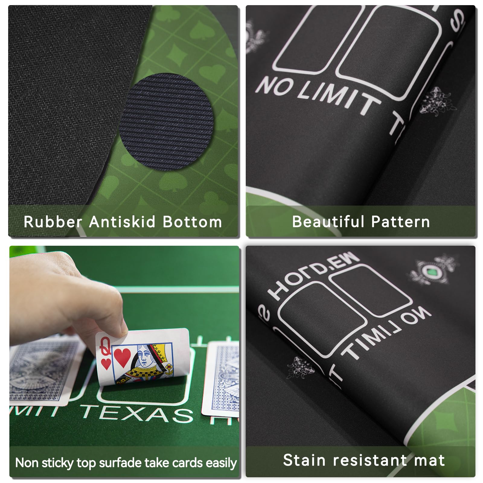 Tapis de poker 180,3 x 88,9 cm pour table, surface lisse et hydrofuge, fond en caoutchouc antidérapant, tapis de poker Texas Hold'em pliable, essentiel pour le jeu de cartes, sac de transport/de