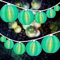 Vista 1 de HOSY 10 unidades de linterna con 11' de luces de cadena de alambre blanco, luces de cadena de linterna enchufable con espaciado de 12" (Turquesa)