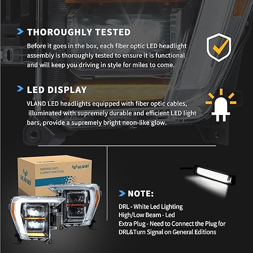Miniatura 21 de VLAND Faros delanteros de proyector compatibles con Ford F150 XL, XLT, Lariat, Tremor, King Ranch, Platinum, Limited 2021-2023