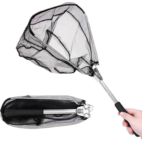 Fishing Landing Net, Folding Fish Net with Telescoping for Father, Son, Husband, or Friends Who Enjoy Fishing, Pole Freshwater Fish Net for Small Fish