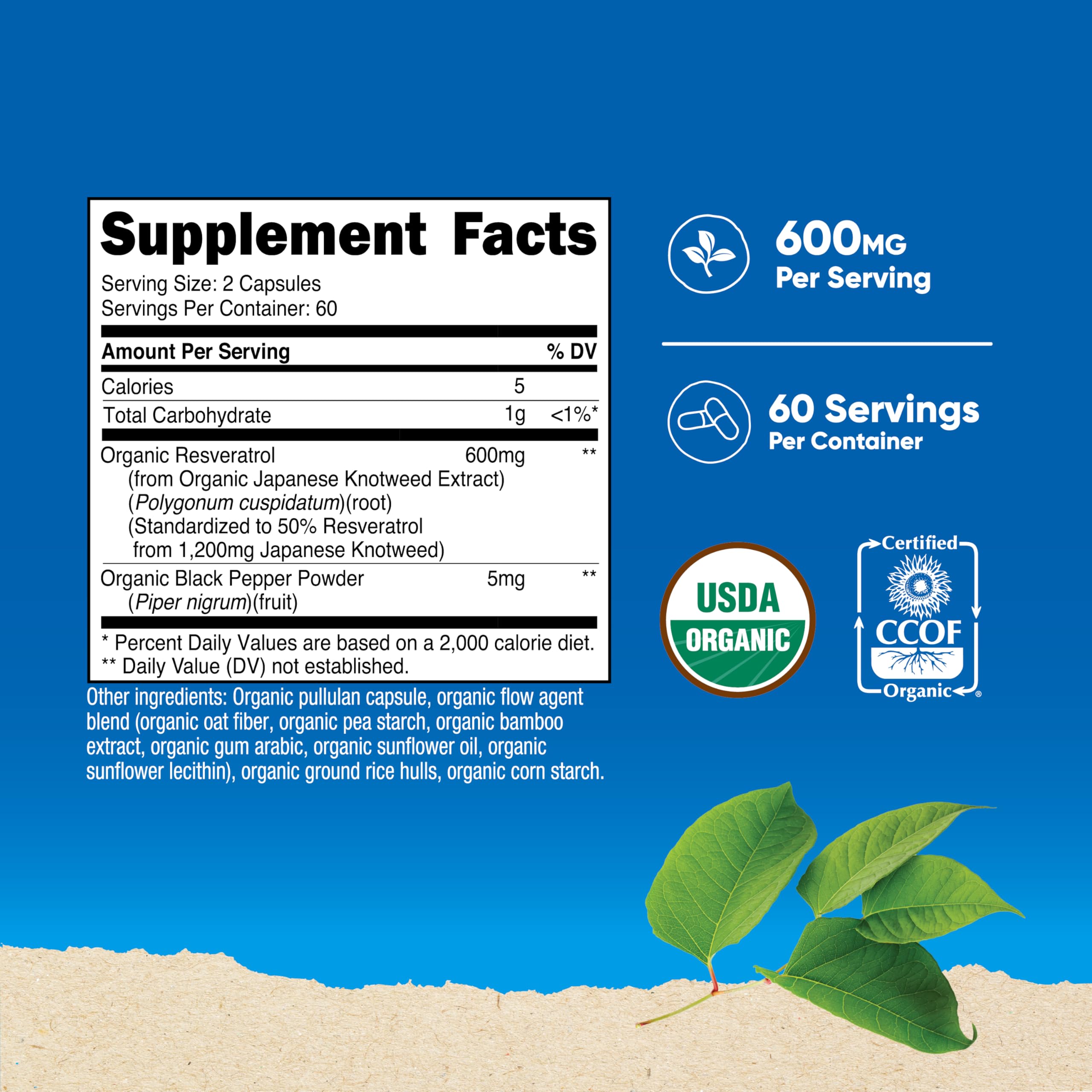 Nutricost Organic Resveratrol (600mg) 120 Capsules, USDA Organic, 60 Serv — Amazon image 2