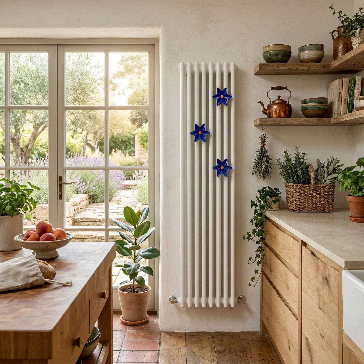 Fiore di Ninfea Appendino Blu in Ceramica per Radiatore, Portasciugamani da Parete, Made in Italy