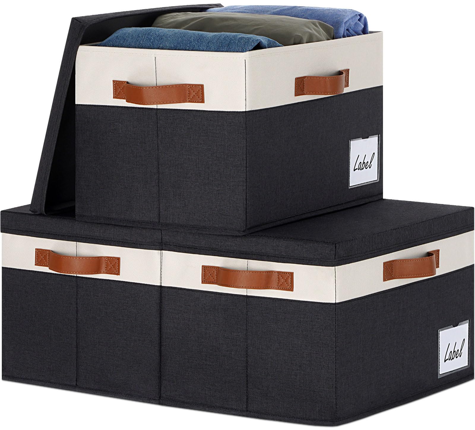 GhvyenntteS Large Storage Bins with Lids 3 Pack Storage Baskets with Lid and Label Window Foldable Fabric Storage