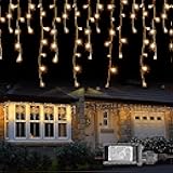 360 LED Christmas Icicle Lights, 29.5 FT 8 Modes Curtain Fairy Lights with 60 Drops, Connectable Xmas String Lights for Outside Holiday Wedding Party Decorations (Warm White)