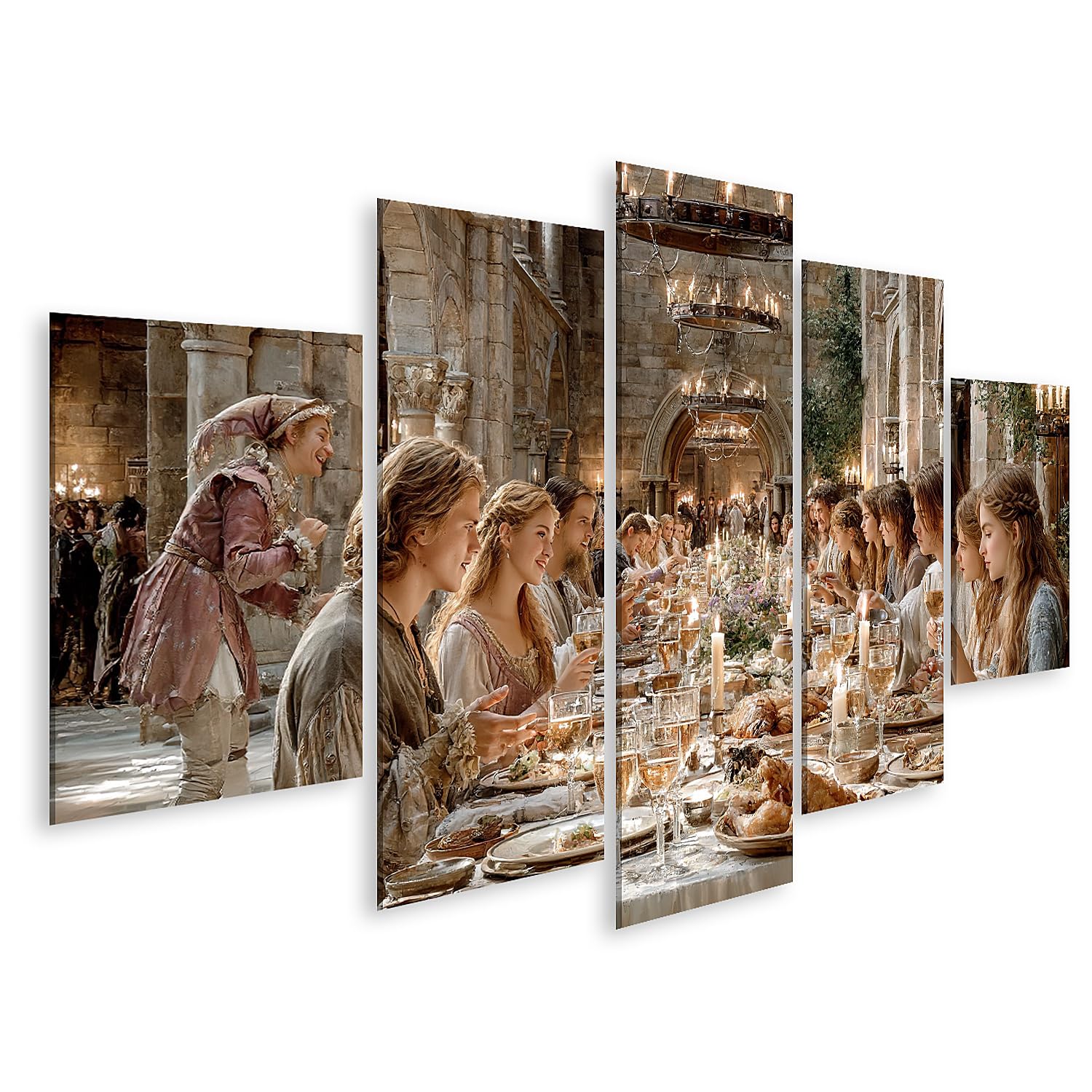 islandburner Quadro su tela, motivo: festival medievale storico, per sala da pranzo, per gli amanti della storia, 5 pezzi