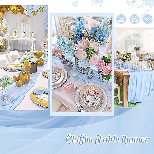 Miniatura 5 de Caminos de mesa de gasa traslúcida de 10pies, para decoración romántica de mesas de bodas, cumpleaños, ceremonias y despedidas de soltera, color