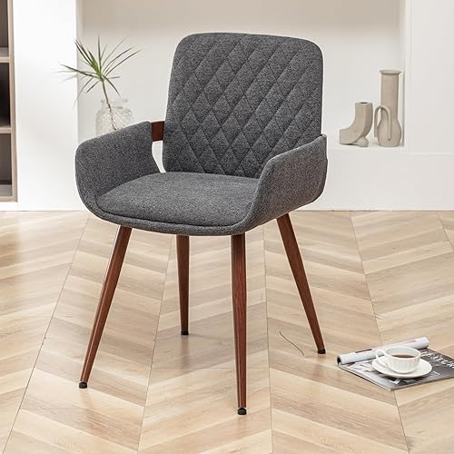 Miniatura 3 de LUNLING Mid Century Modern Dining Chairs Set of 2 Accent Chair Bentwood Frame with Armrest,Upholstered Seat,Metal Legs,Adjustable Foot for Kitchen