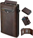 MIYOZI Wallet for Men,with Cash Pocket 2 ID Window 9-13 Cards,Metal Case Smart Slim Pop Up Credit Card Holder Flip with Magnetic Closure RFID Blocking Trifold Wallet with Gift Box