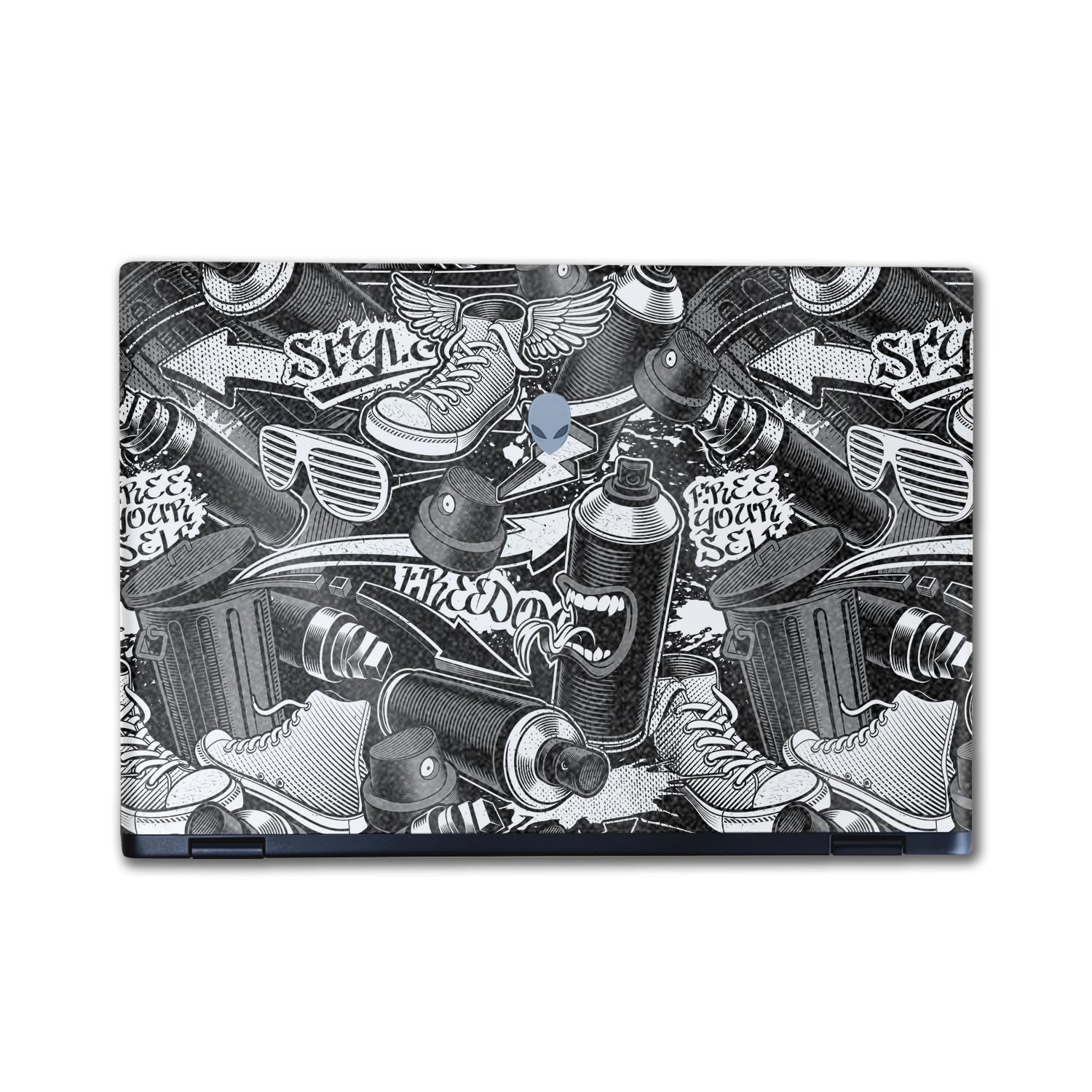 Glossy Glitter Laptop Skin Compatible with Alienware M16 R2 (2024) - Mono Hip Hop - Premium 3M Vinyl Protective Wrap Decal Cover - Easy to Apply | Crafted in The USA by MightySkins