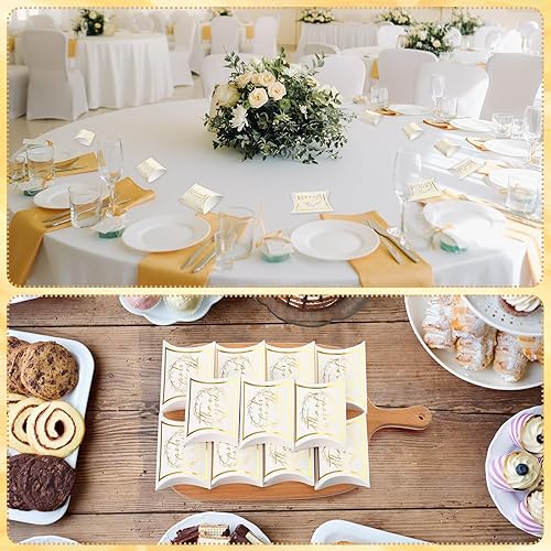 Miniatura 5 de 100 cajas de almohada de agradecimiento de 3.5 x 2.4 x 1 pulgadas, cajas de almohada de papel dorado blanco, cajas de regalo de agradecimiento para