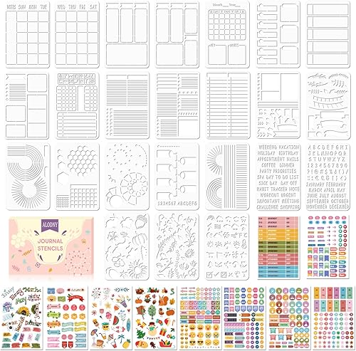 Juego de plantillas para diarios de viñetas, kit de suministros/accesorios para diario de viñetas, incluye 24 plantillas de planificador punteado