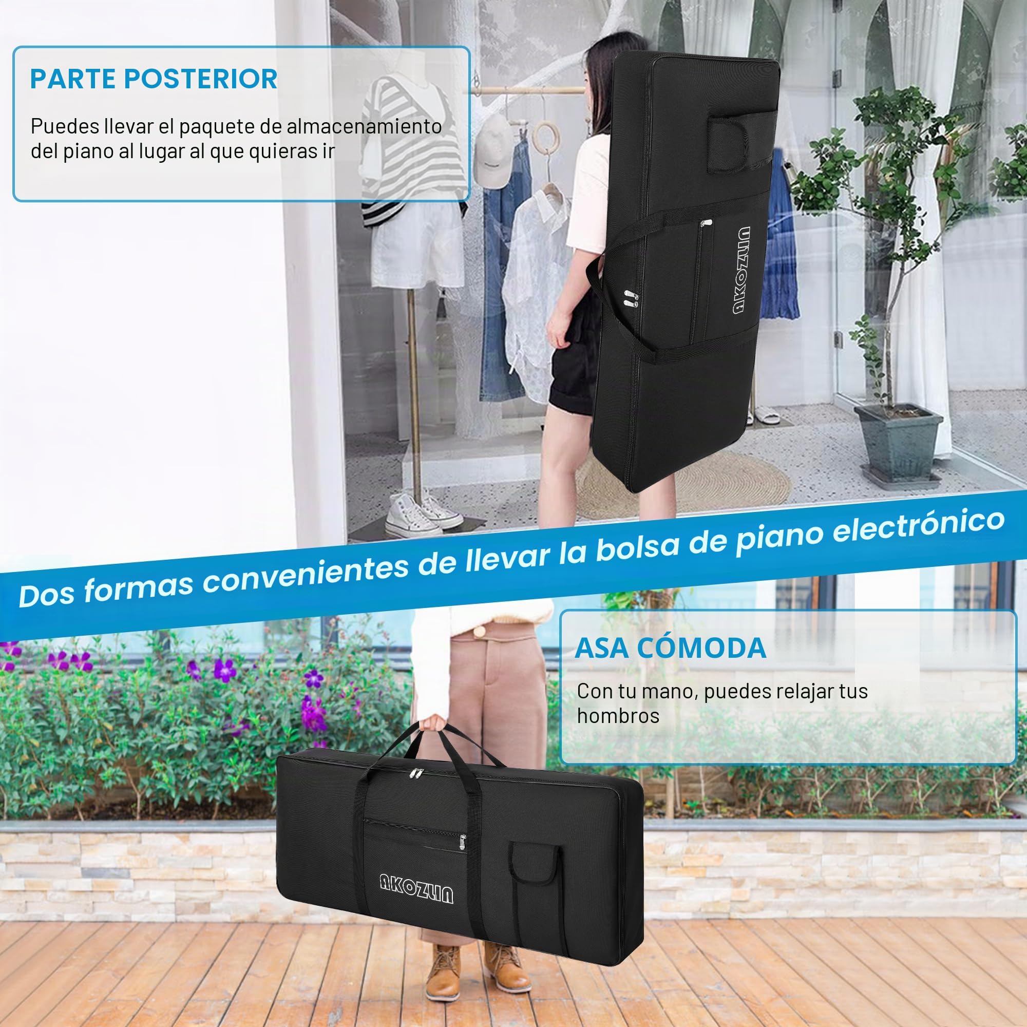 AKOZLIN Funda Acolchada portátil para Teclado de Piano eléctrico, 61-76-88 Teclas, Color Negro