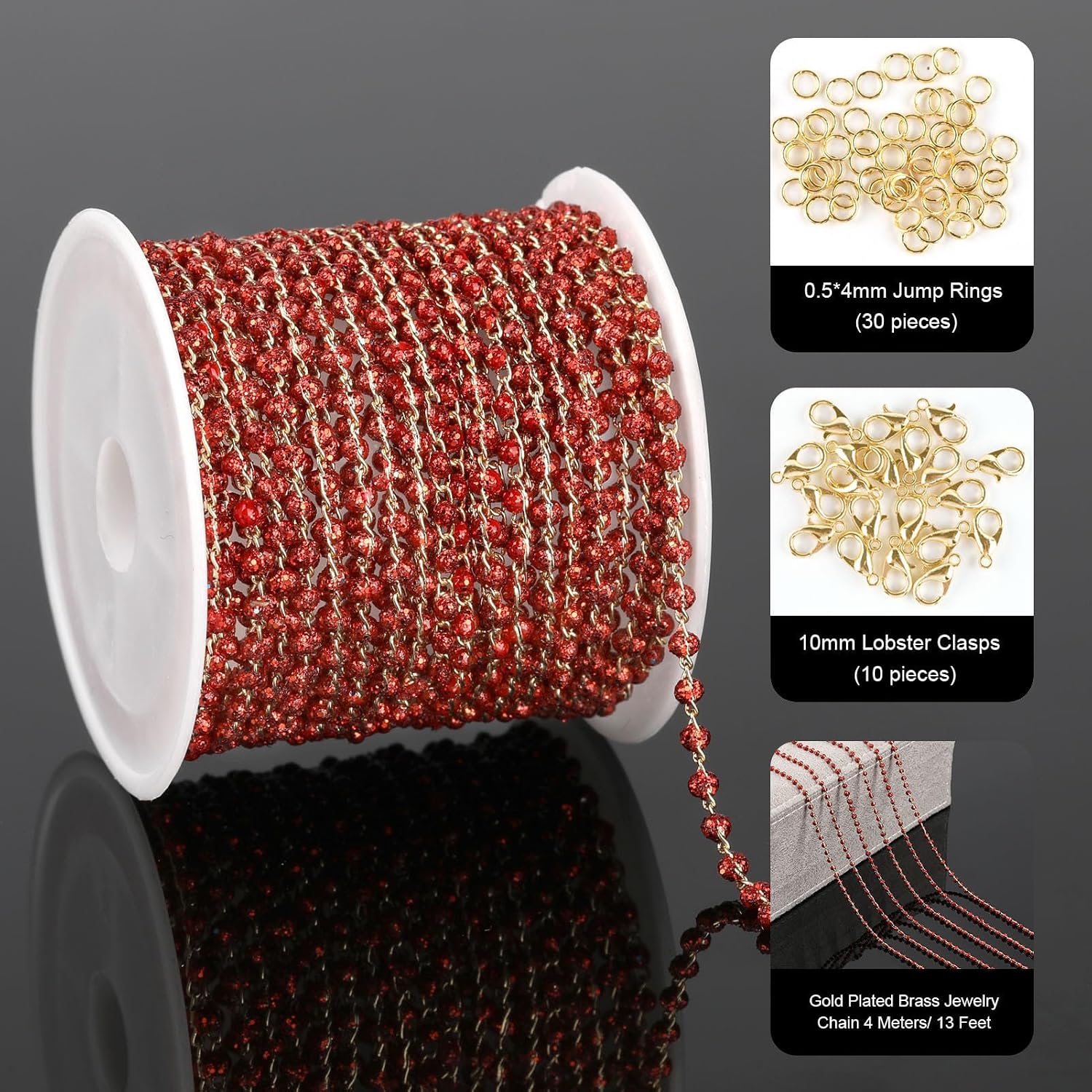 YOUBEIYEE 4 Meters Light Gold Plated Brass Chains Bulk Wine Beaded Chains for Jewelry Making Fun Decoration Craft Chain Roll image 2