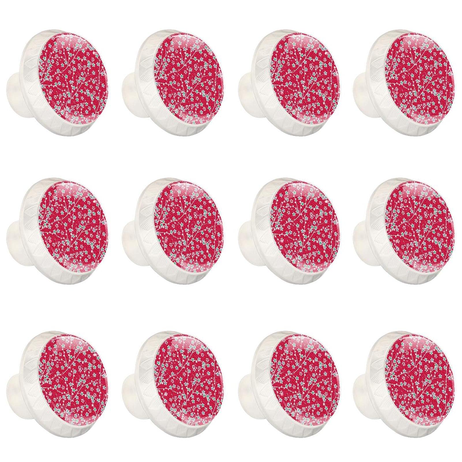Boutons d'armoires de cuisine ronds à motif petites fleurs blanches de 12 pièces
