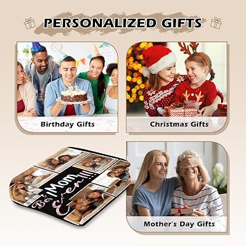 Ship Next Day Personalized Mothers Day Birthday Gifts for Mom Wife from Daughter Son Husband, Custom Best Mom Ever Blanket with Photos, Customized Christmas for Wife, Grandma, Women