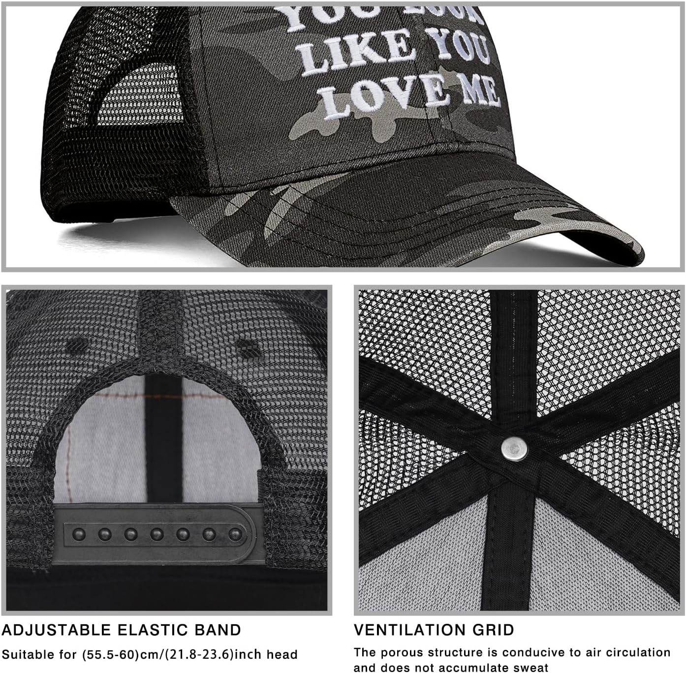 You Look Like You Love Me Hat, Funny Vintage Trucker Hats for Women Men, Trendy Embroidered Snapback Baseball Cap Grey-Camouflage - Image 4