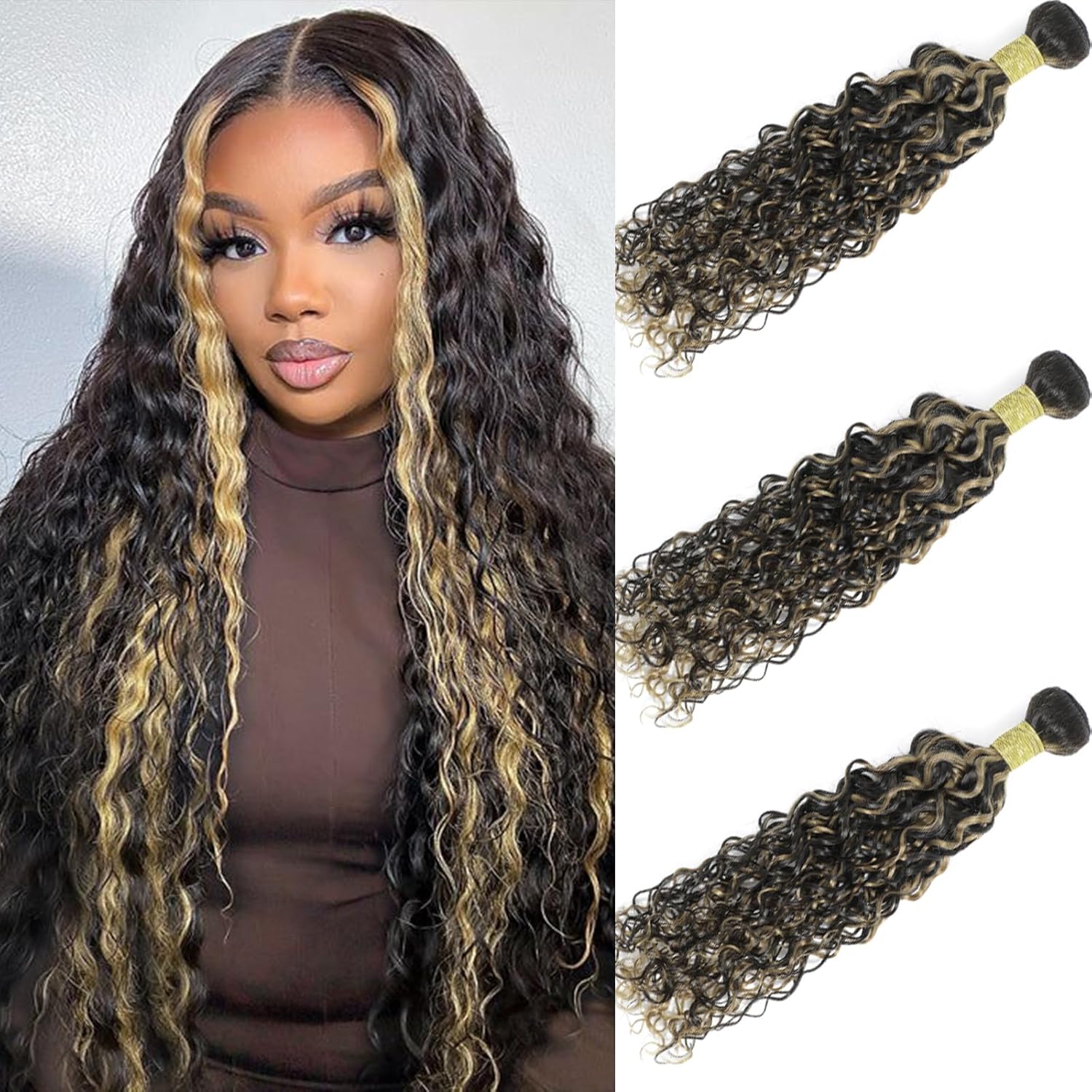 18 20 22 Inch Body Wave Bundles Brown Highlight Bundles Human Hair Brazilian Virgin Hair Weave 3Bundles Hair Deal（Brown and Light Brown #P4/30）