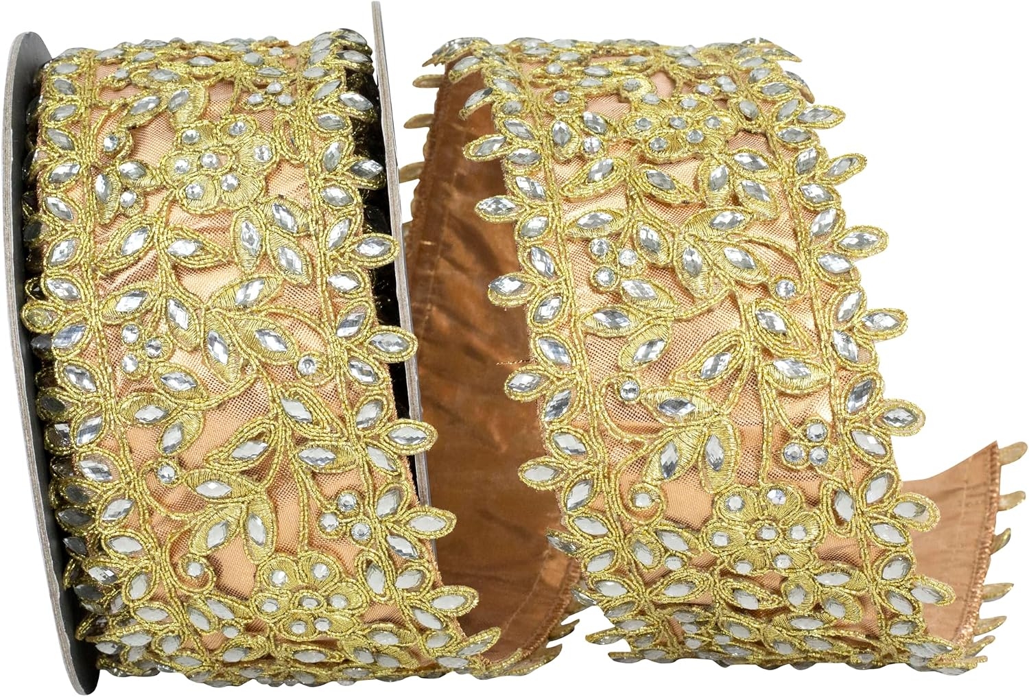 Reliant Ribbon Jewel Embroidery Gold Opulence Deluxe Dupioni Backed Wired Edge Ribbon